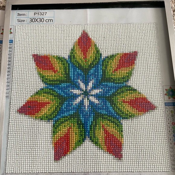 Handmade Diamond Art Completed Geometric Flower - Full Drill - 9 3/8" Square - Picture 3 of 9